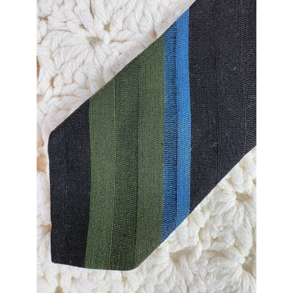 Vtg Superba Men's Polyester Tie Skinny Striped Green, Black Short 2"x53" EUC